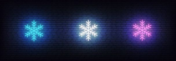 Snowflake icon neon. Set of glowing neon colorful snow icons - Vector, Image