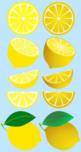 Geïsoleerde Fruits Lemon set op blauwe achtergrond - Vector, afbeelding