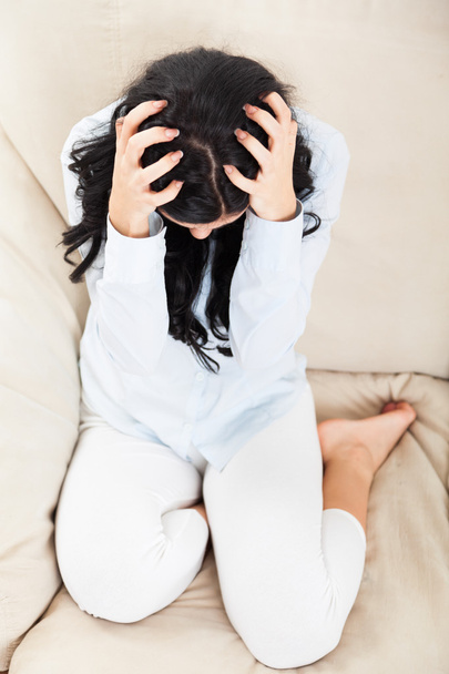Upset woman cry hold head with hand - Valokuva, kuva