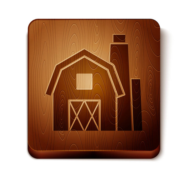Koncept Brownova domu-ikona izolované na bílém pozadí. Venkovská zemědělská krajina. Dřevěné čtvercové tlačítko. Vektorová ilustrace - Vektor, obrázek