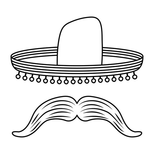 παραδοσιακό μεξικάνικο καπέλο με μουστάκι - Διάνυσμα, εικόνα