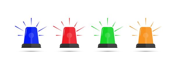 Set of color icons of flashing beacons. Simple flat desig - Vector, Image