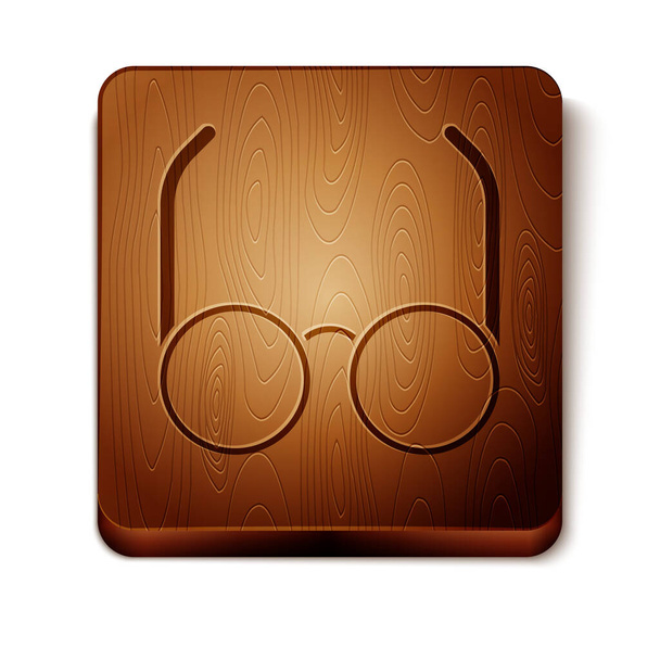 Icono de gafas marrones aisladas sobre fondo blanco. Símbolo de marco de gafas. Botón cuadrado de madera. Ilustración vectorial
 - Vector, Imagen