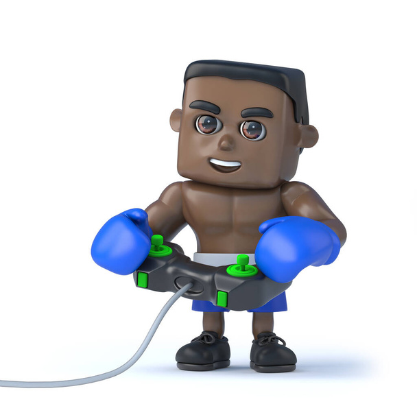3d negro boxeador juega un videojuego
 - Foto, Imagen