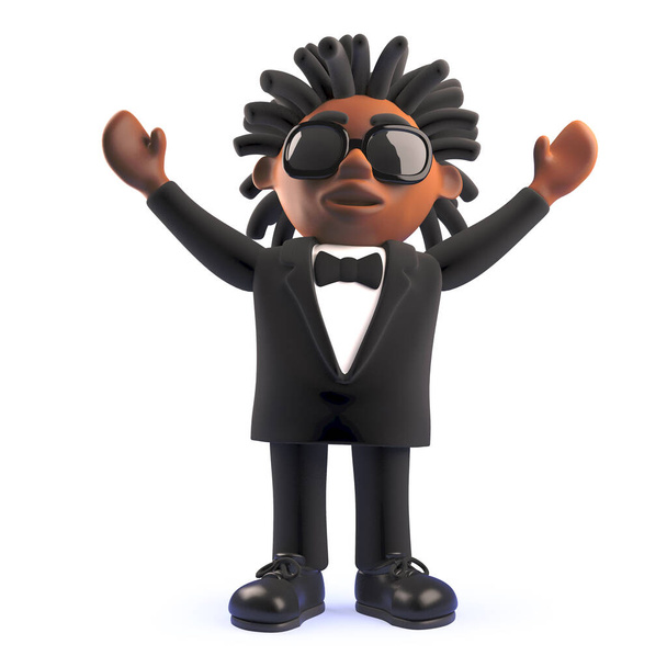 3D漫画黒アフリカ系アメリカ人歌手エンターテイナーとともに腕を開催高, 3Dイラスト - 写真・画像