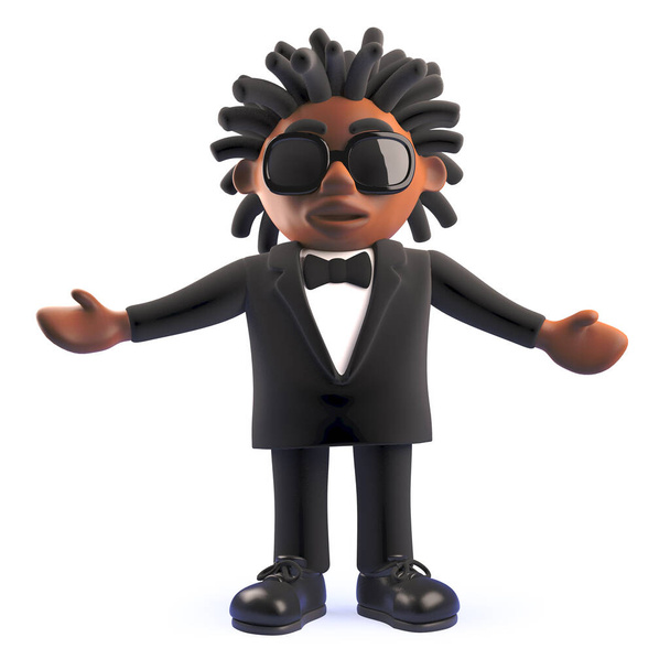 3d мультфильм черный афро-американский певец артист с оружием держатся широко, 3d иллюстрации
 - Фото, изображение