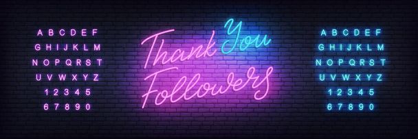 Zwolennicy Dziękuję neon.Social media template followers milestone. Projekt gratulacji - Wektor, obraz