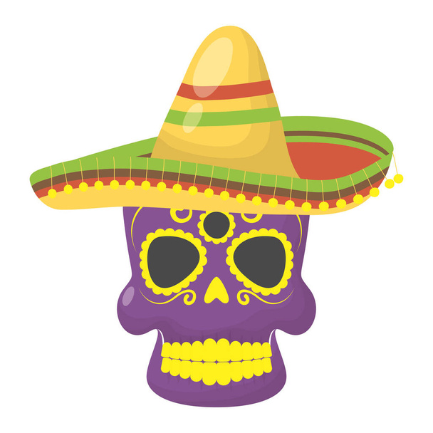 cabeza del cráneo con sombrero mexicano tradicional
 - Vector, Imagen