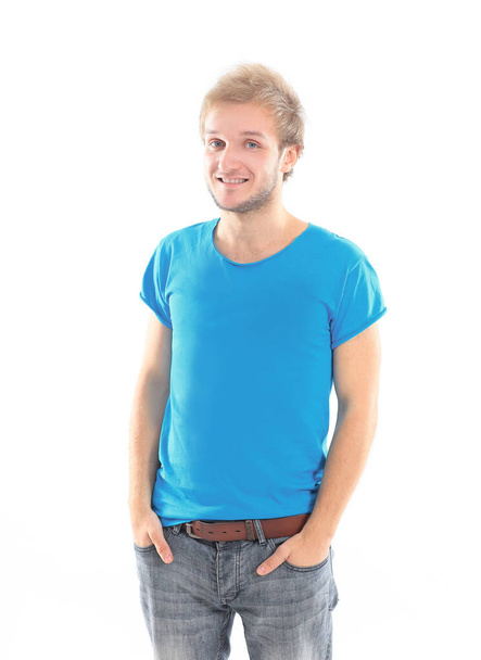 portrait of stylish young man in a t-shirt and jeans - Foto, Imagem