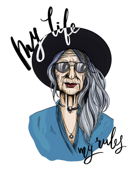 Portrait of Beautiful Old woman dressed in shirt - Vector, Image