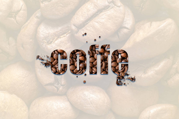 The word - coffe with roasted natural organic brown coffee beans - Fotografie, Obrázek