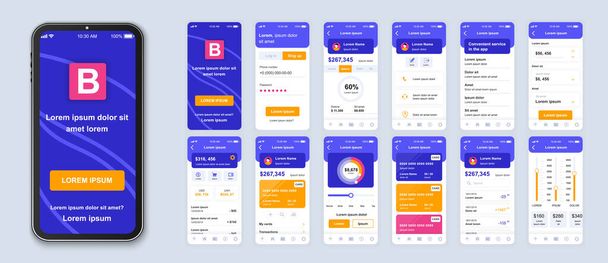 Banking smartphone interface vector templates set. E wallet app. Credit and deposit online. Web page design layout. Pack of UI, UX, GUI screens for application. Phone display. Web design kit - Vector, Image