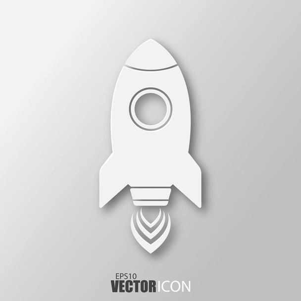 Icono de cohete en estilo blanco con sombra aislada sobre fondo gris
 - Vector, imagen
