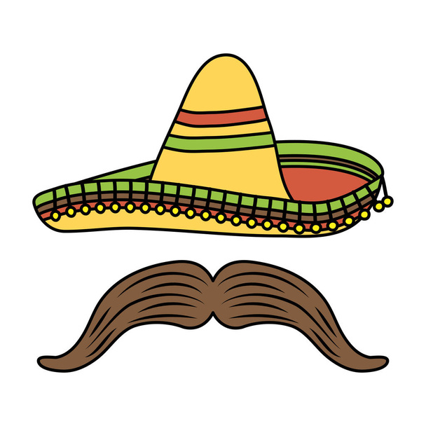 sombrero tradicional mexicano con bigote
 - Vector, Imagen