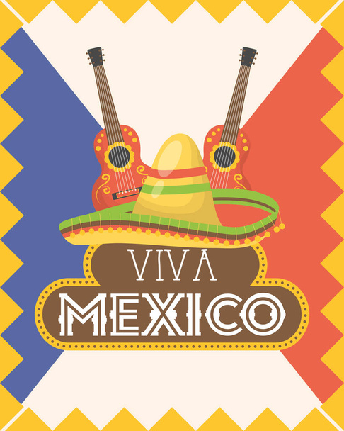 メキシコでのギターと帽子のお祝い - ベクター画像