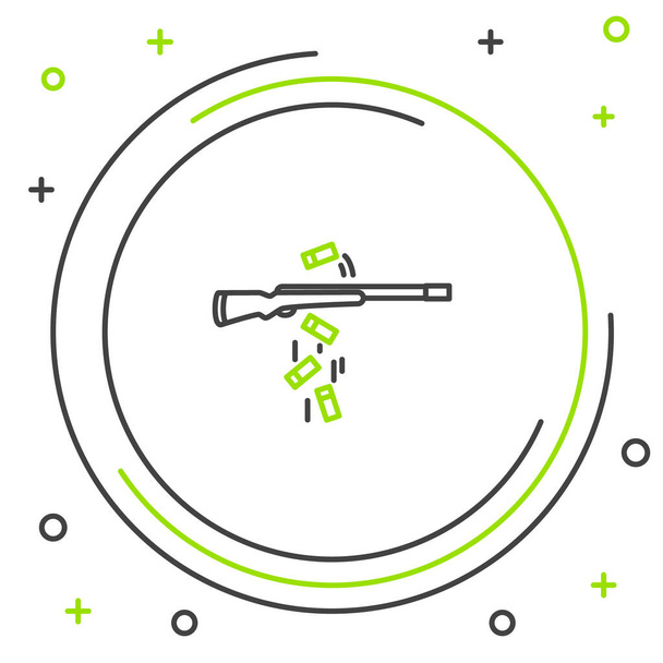 schwarze und grüne Linie Schusswaffe Symbol isoliert auf weißem Hintergrund. Buntes Rahmenkonzept. Vektorillustration - Vektor, Bild