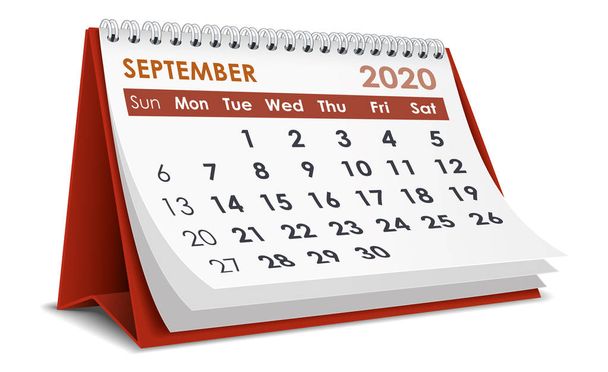 Septiembre 2020 Calendario de escritorio 3D en fondo blanco
 - Vector, imagen