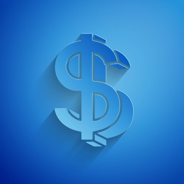 Papel cortado ícone símbolo Dólar isolado no fundo azul. Dinheiro e dinheiro, riqueza, símbolo de pagamento. Jogo de casino. Estilo de arte de papel. Ilustração vetorial
 - Vetor, Imagem