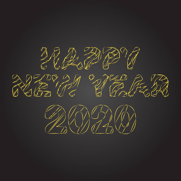 Happy New Year 2020 golden text sign vector illustration on black background - Vector, Image