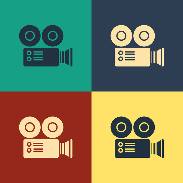 Color Cinema camera icon isolated on color background. Video camera. Movie sign. Film projector. Vintage style drawing. Vector Illustration - Διάνυσμα, εικόνα