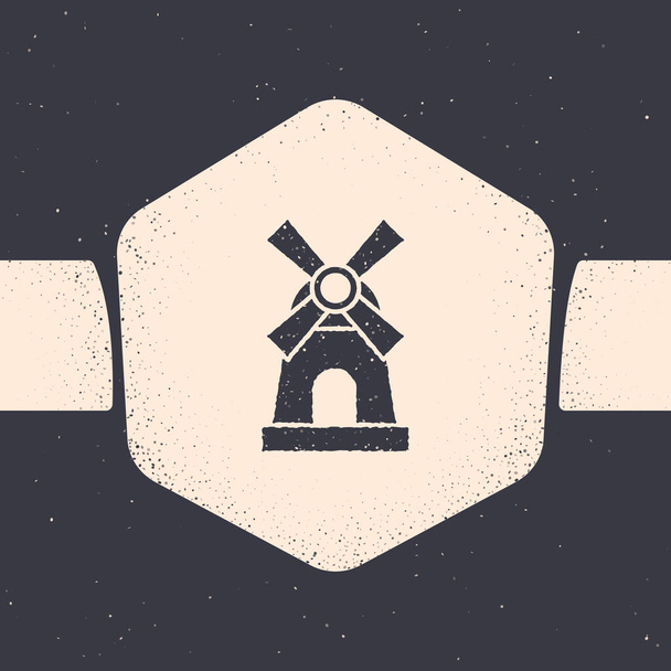 Icône Grunge Windmill isolée sur fond gris. Dessin vintage monochrome. Illustration vectorielle
 - Vecteur, image