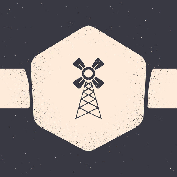 Icône Grunge Windmill isolée sur fond gris. Dessin vintage monochrome. Illustration vectorielle
 - Vecteur, image