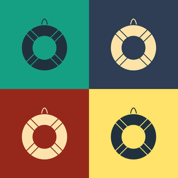 Icona Lifebuoy a colori isolata su sfondo a colori. Simbolo di Lifebelt. Disegno in stile vintage. Illustrazione vettoriale
 - Vettoriali, immagini