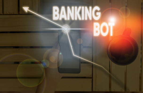Piszę notatkę z Banking Bot. Aplikacja do prezentacji zdjęć biznesowych, która obsługuje zautomatyzowane zadania bankowe przez Internet. - Zdjęcie, obraz