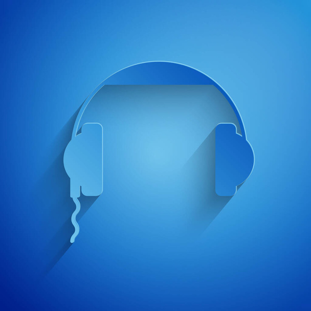 Taglio carta icona cuffie isolato su sfondo blu. Segno auricolare. Concetto per ascoltare musica, servizio, comunicazione e operatore. Stile cartaceo. Illustrazione vettoriale
 - Vettoriali, immagini