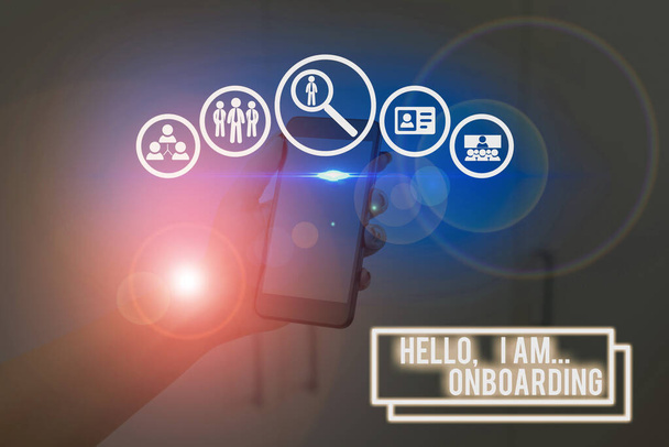 Text sign showing Hello I Am Onboarding. Conceptual photo telling demonstrating that you are on ship or plane. - Photo, Image