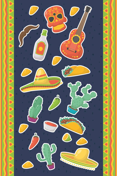 viva mexico celebration with pattern icons - ベクター画像