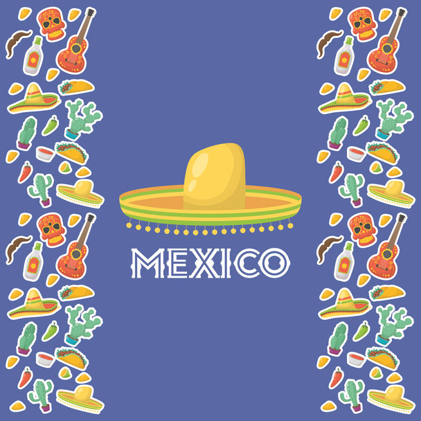 Ζήτω η γιορτή του Μεξικού με παραδοσιακό καπέλο - Διάνυσμα, εικόνα