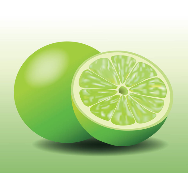 Limón fresco Cal, cortado en rodajas y fruta entera, Vector realista
 - Vector, imagen