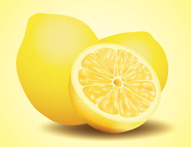 Limón fresco, cortado en rodajas y fruta entera, ilustración vectorial
 - Vector, imagen