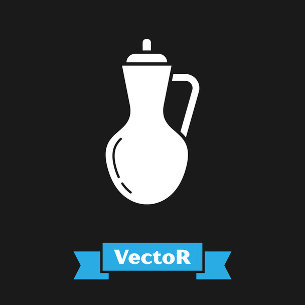 Garrafa branca de ícone de azeite isolado sobre fundo preto. Jarro com ícone de azeite. Ilustração vetorial
 - Vetor, Imagem
