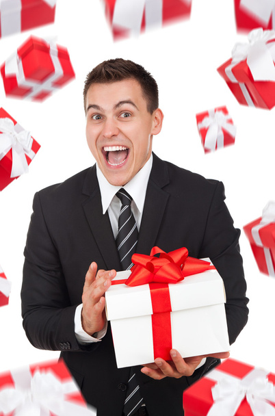 Business man hold gift box in hands - Valokuva, kuva