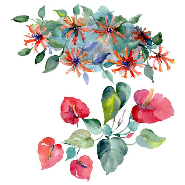 Bouquet floral botanical flowers. Watercolor background illustration set. Isolated bouquets illustration element. - Fotoğraf, Görsel