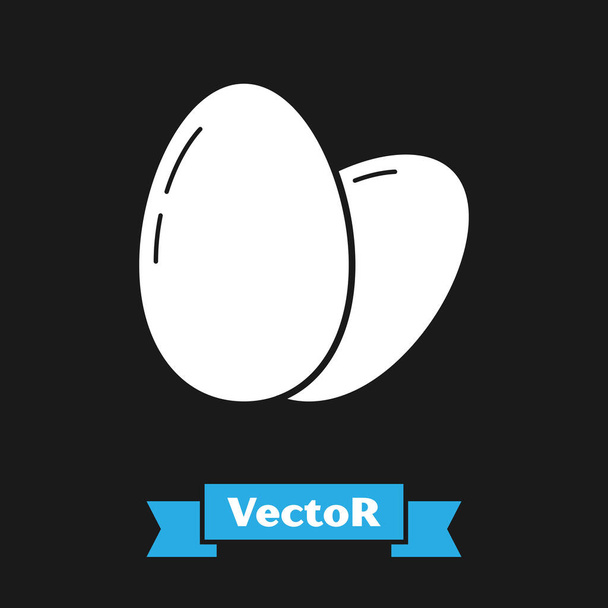 Bílé kuřecí vejce ikona izolované na černém pozadí. Vektorová ilustrace - Vektor, obrázek