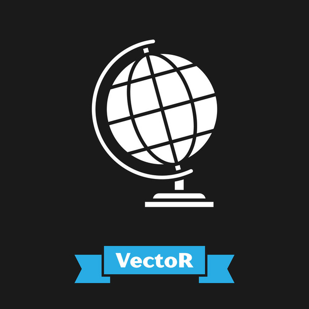 Icono del globo terráqueo blanco aislado sobre fondo negro. Ilustración vectorial
 - Vector, Imagen