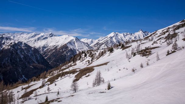 Winter landscape - Panorama of the ski resort with ski slopes and ski lifts. Alps. Austria. Karnten - Photo, Image