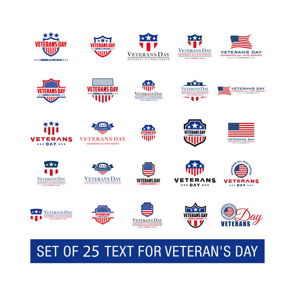 Комплект из 25 дизайнерских векторных шаблонов с текстом на день ветерана
 - Вектор,изображение