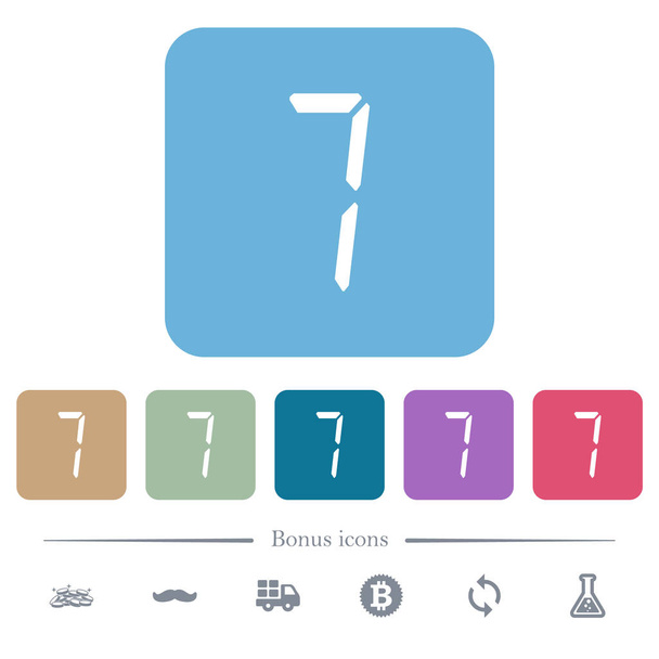 número digital siete de siete iconos planos de tipo segmento en fondos cuadrados redondeados a color
 - Vector, Imagen