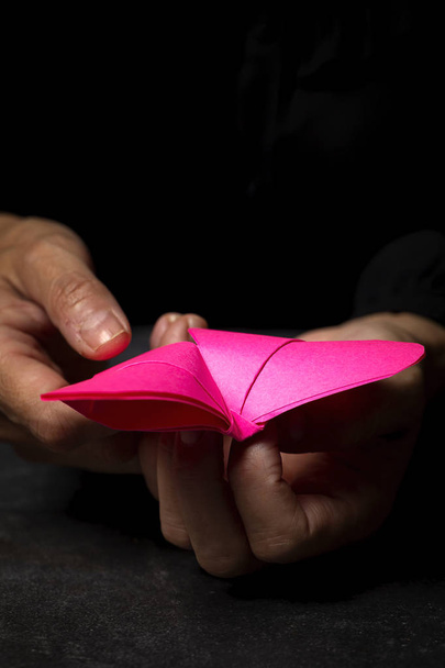Woman's hands holding an origami figure - Zdjęcie, obraz