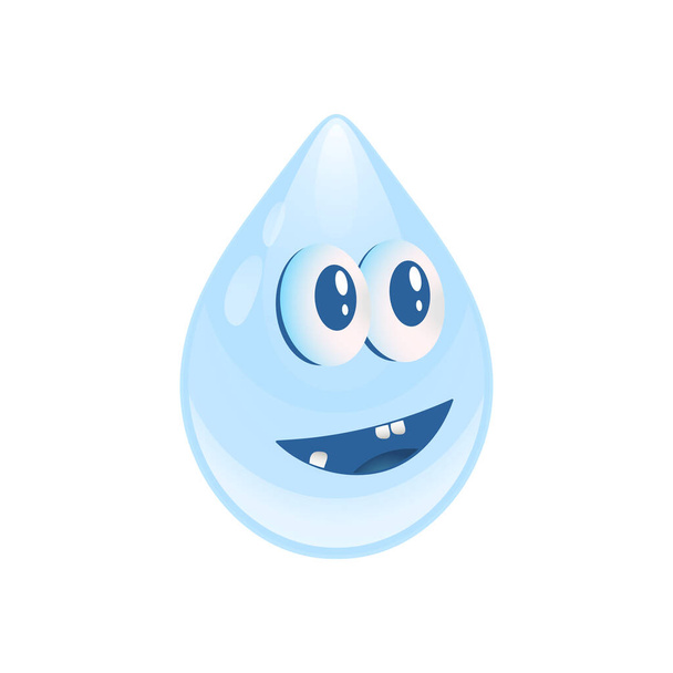 cartoon droplet with eyes and toothy mouth shows emotion joy - Vector, Image