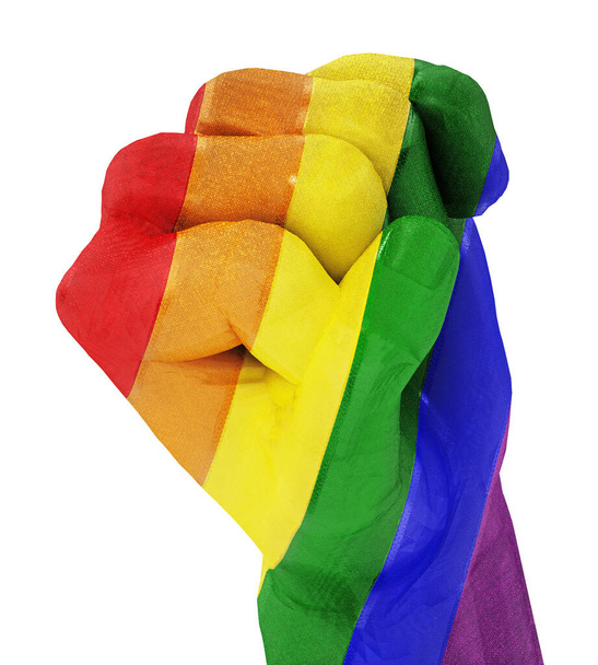 LGBT flag textured human fist. 3D illustration - Φωτογραφία, εικόνα