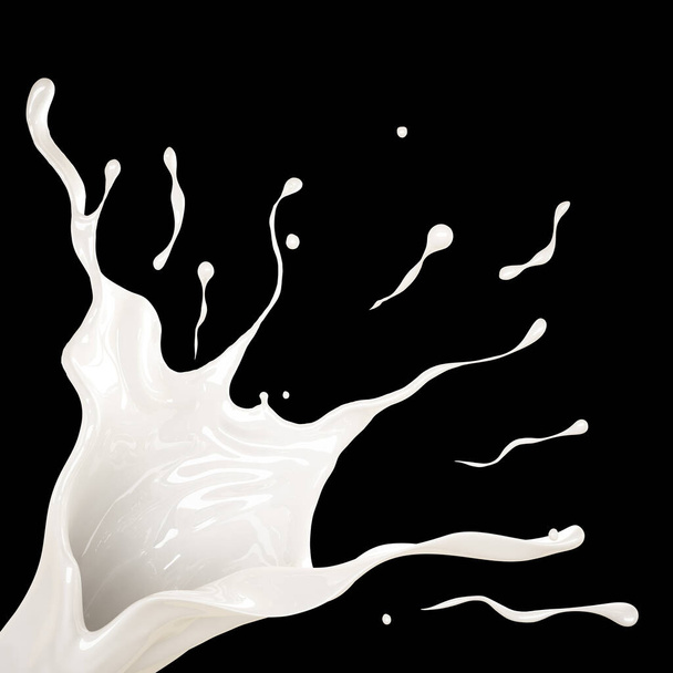 Splash of thick white liquid on a black background. 3d illustration, 3d rendering. - Photo, Image