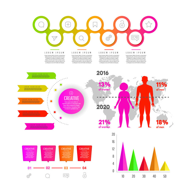 Body-Mass-Index, Fettleibigkeit und Übergewicht. Wirtschaftsstatistik Graph, Demographie Menschen moderne infografische Vektorelemente - Vektor, Bild