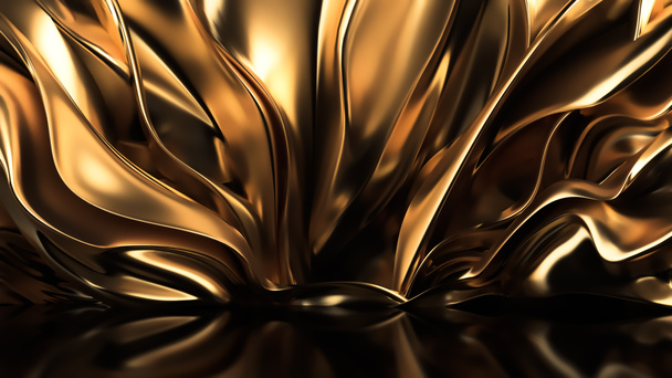 Luxusní zlaté pozadí s barevnými perleťovými odstíny, záhyby a vlnami. 3D ilustrace, 3D vykreslování. - Fotografie, Obrázek