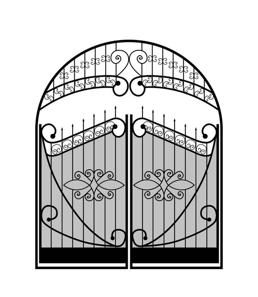 Porte en métal noir avec ornements forgés sur fond blanc
 - Vecteur, image