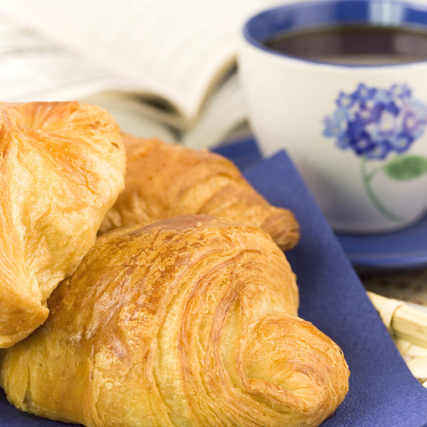 Breakfast with coffee and croissants - Φωτογραφία, εικόνα